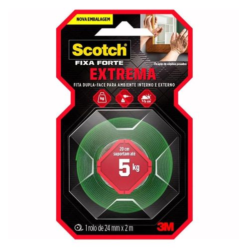 Fita 3M Dupla Face 24MMx2M Fixa Forte Extrema Cinza e Verde
