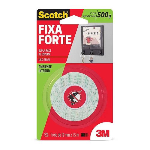 Fita 3M Dupla Face 12MMX1,5M Fixa Forte Transparente Scotch