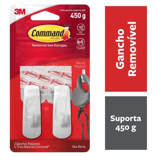Gancho 3M Command Adesivo Branco Pequeno com 2 Unidades