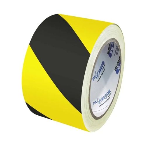 Fita Plastcor Zebrada Demarcação Amarela e Preta 70 MMX200M