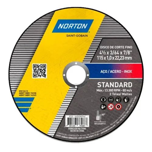 Disco Norton Corte 4.1/2"X1.0X7/8" Inox Standard